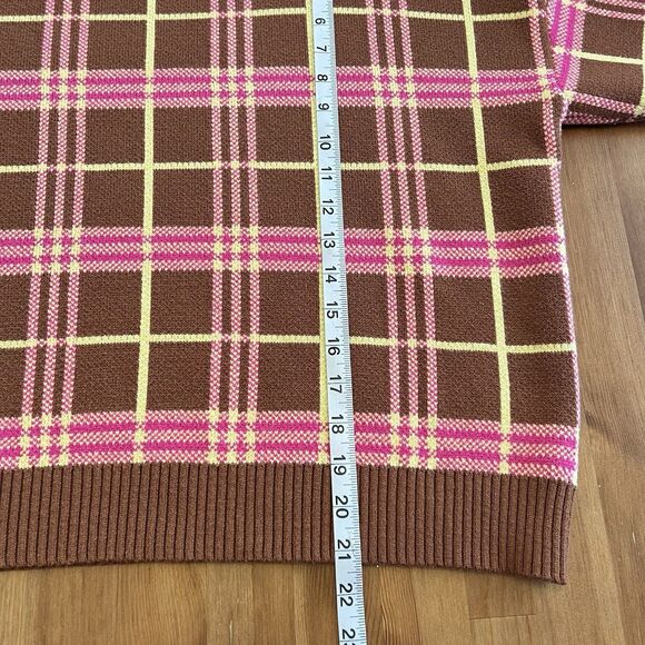 Lisa Says Gah Sweater Size XS/SM Brown Plaid Turtleneck Boxy Retro 70's Twee - Picture 11 of 11